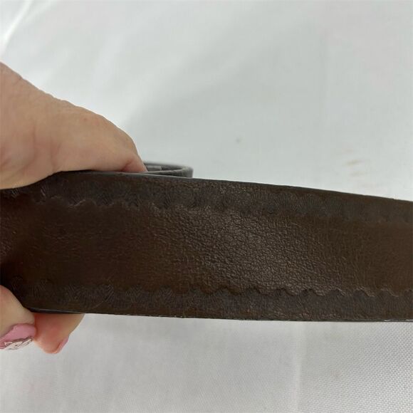 GUESS Woman's Brown Leather Belt w/ Turquoise Buckle Size Large Western Vintage - Picture 3 of 16